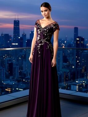 Alexander by Daymor 758 evening gown in eggplant, Chifon. New with Tags Size 12